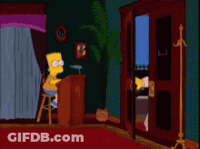 Bart Simpson Is Sitting At A Desk While A Man In A Hat Stands In Front Of A Door GIF