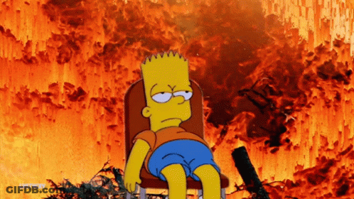 Bart Simpson Is Sitting In A Chair In Front Of A Fire And The Words Lostvery Are On The Bottom GIF