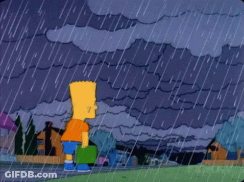Bart Simpson Is Standing In The Rain Holding A Green Bucket GIF