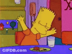 Bart Simpson Sitting At A Table With His Arms Outstretched GIF