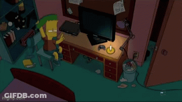 Bart Simpson Sitting At Computer Holding Remote Control GIF