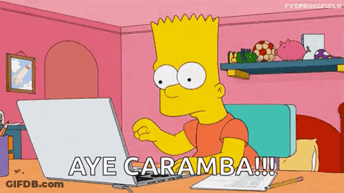 Bart Simpson Sitting At Desk Using Laptop Saying Aye Caramba GIF