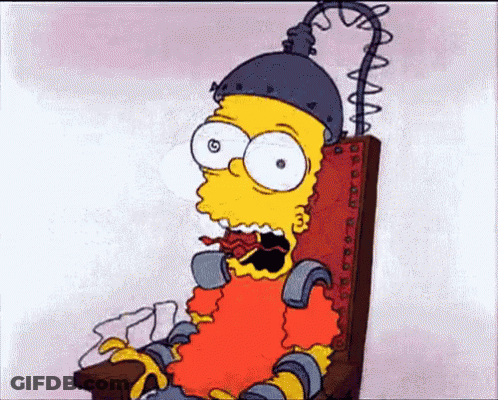 Bart Simpson Sitting In Chair With Chainsaw On Head GIF