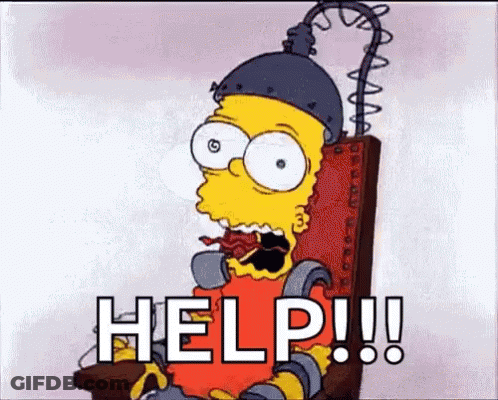 Bart Simpson Sitting In Chair With Chainsaw Saying Help GIF
