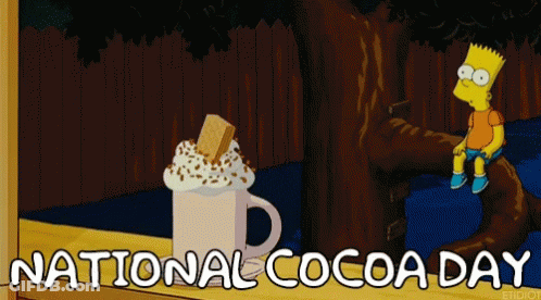 Bart Simpson Sitting On Tree Branch With Hot Chocolate National Cocoa Day GIF