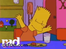 Bart Simpson Sitting With Food And Water GIF