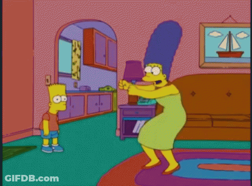 Bart Simpson Standing Next To Woman In Green Dress GIF