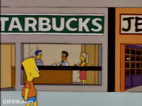Bart Simpson Stands In Front Of A Starbucks GIF