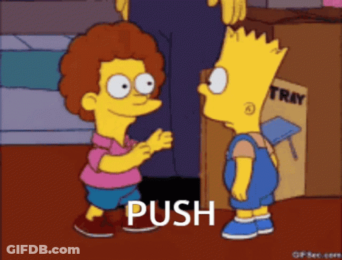Bart Simpson Talking To A Boy With The Word Push Written On The Bottom GIF