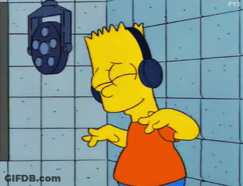Bart Simpson Wearing Headphones And Pointing At Something GIF