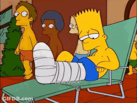 Bart Simpson With Cast On Leg Sitting On Lounge Chair GIF