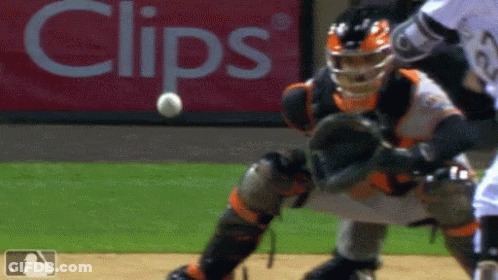 Baseball Catcher Catches Ball In Front Of Clips Sign GIF