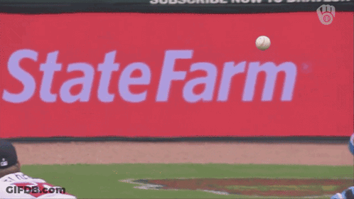 Baseball Catcher Catches Ball In Front Of State Farm Ad GIF