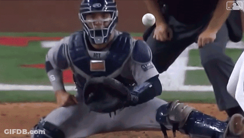 Baseball Catcher Kneeling Waiting For Ball GIF