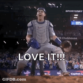 Baseball Catcher Shouting With Arms Outstretched GIF