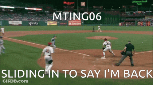 Baseball Game At Citizens Bank Park Player Sliding Saying I'm Back GIF