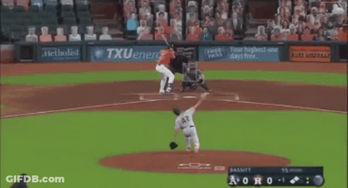 Baseball Game At Stadium With Bassett Scoreboard GIF