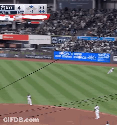 Baseball Game At Stadium With NY Scoreboard GIF