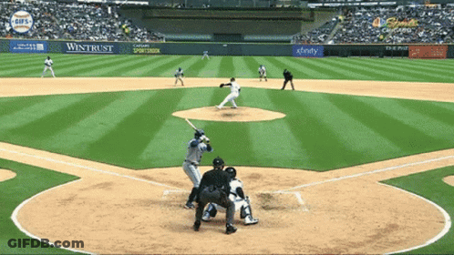 Baseball Game At Stadium With Wintrust Banner GIF