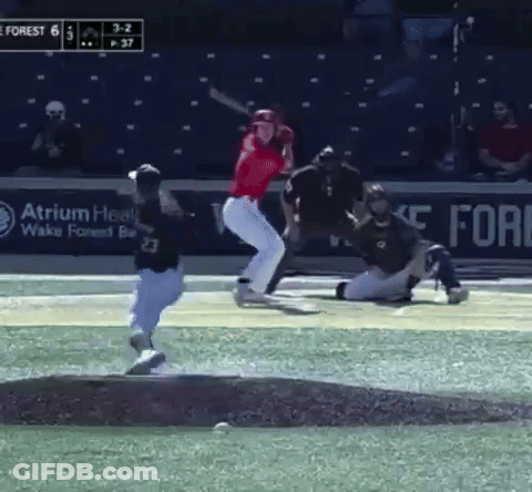 Baseball Game In Front Of Atrium Health Banner GIF