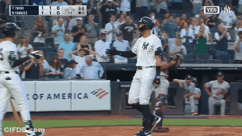Baseball Game In Front Of Bank Of America Sign GIF