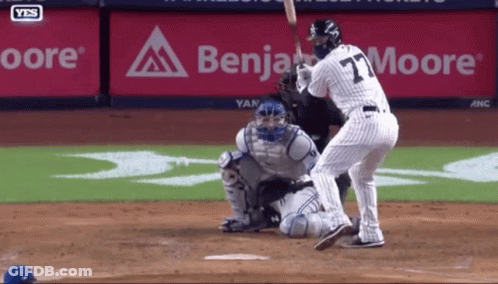 Baseball Game In Front Of Benjamin Moore Banner GIF