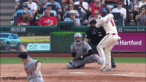 Baseball Game In Front Of Citizen's Bank Banner GIF