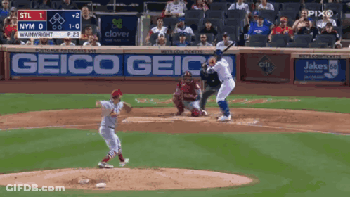 Baseball Game In Front Of Geico Banner GIF