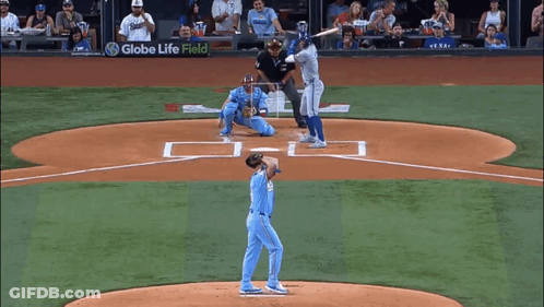 Baseball Game In Front Of Globe Life Field Sign GIF