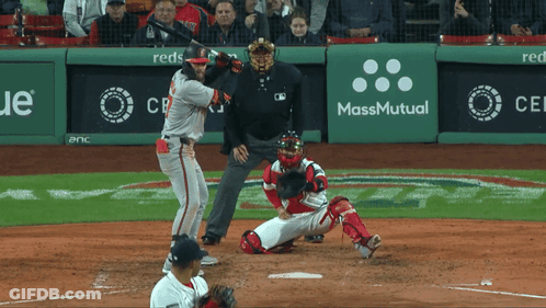 Baseball Game In Front Of MassMutual Sign GIF