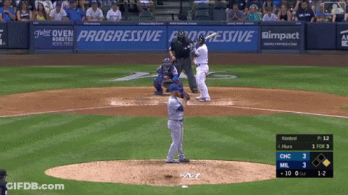 Baseball Game In Front Of Progressive Wall GIF