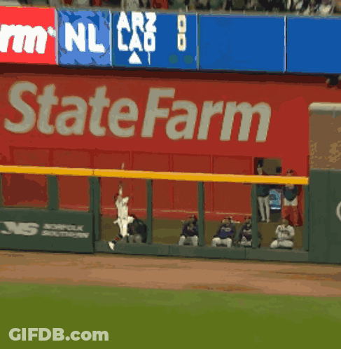 Baseball Game In Front Of State Farm Sign GIF