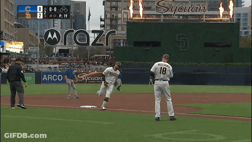 Baseball Game In Front Of Sycuan Sign GIF