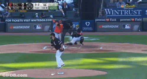 Baseball Game In Stadium With Hankook And Wintrust Ads GIF