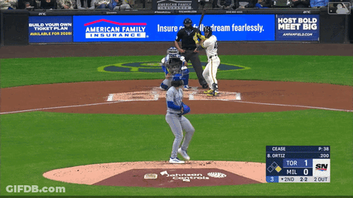 Baseball Game Near American Family Insurance Sign GIF