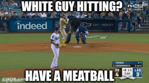 Baseball Game White Guy Hitting Have A Meatball GIF