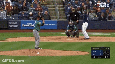 Baseball Game With Armstrong Scoreboard GIF