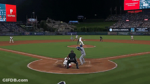 Baseball Game With Konica Minolta Ad In Outfield GIF