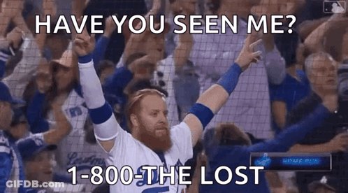 Baseball Player Arms In Air Saying Have You Seen Me GIF