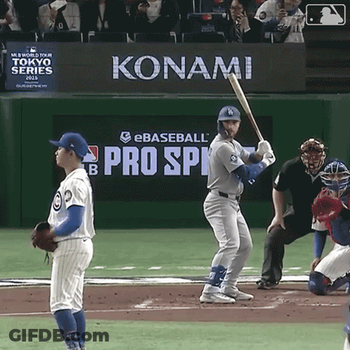 Baseball Player Batting In Front Of Konami Sign GIF