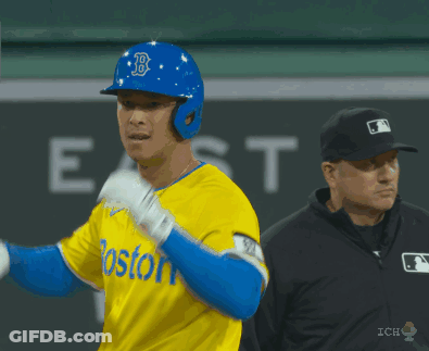 Baseball Player Blue Helmet Yellow Jersey Boston GIF