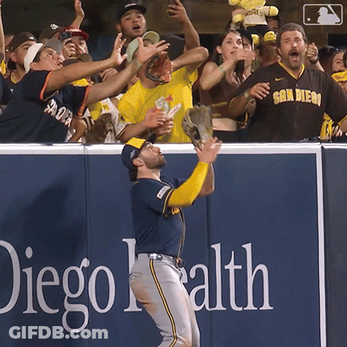 Baseball Player Catching Ball In Front Of San Diego Health Sign GIF