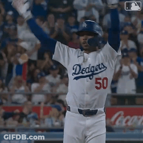 Baseball Player Celebrating In Dodgers Jersey GIF