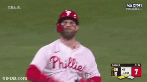 Baseball Player Celebrating In Phillies Jersey GIF