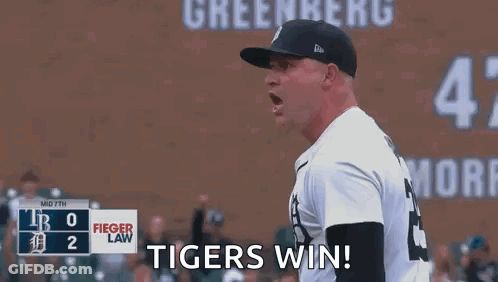 Baseball Player Celebrating Tigers Win GIF