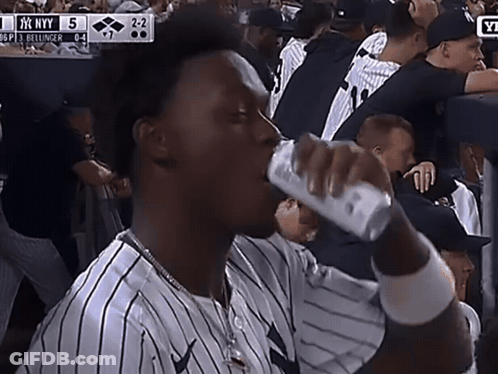 Baseball Player Drinking Can Watching NY Vs Bellinger GIF