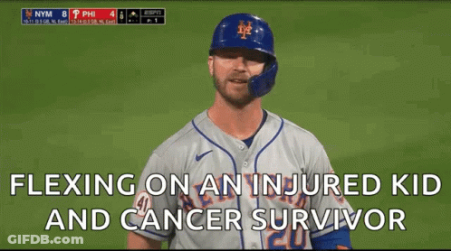 Baseball Player Flexing On Kid Survivor GIF