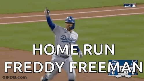Baseball Player Holding Ball Saying Home Run Freddy Freeman GIF