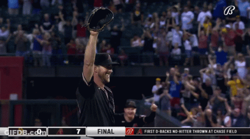 Baseball Player Holding Glove Up In Crowd Score 7-0 GIF