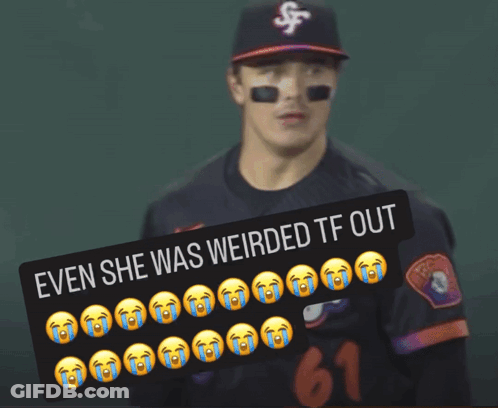 Baseball Player Holding Sign About Being Weirded Out GIF